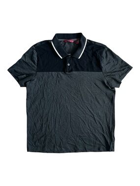 Axist Two-Tone Black & Charcoal Polo with White-Trim Collar Size Large